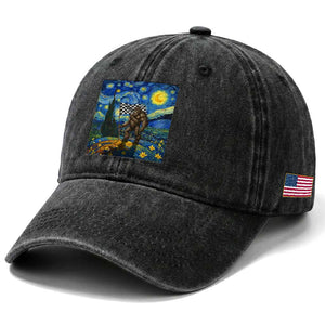Bigfoot Racing Washed Cotton Baseball Cap Sasquatch Checkered Flag Starry Night Van Gogh TS14 Print Your Wear