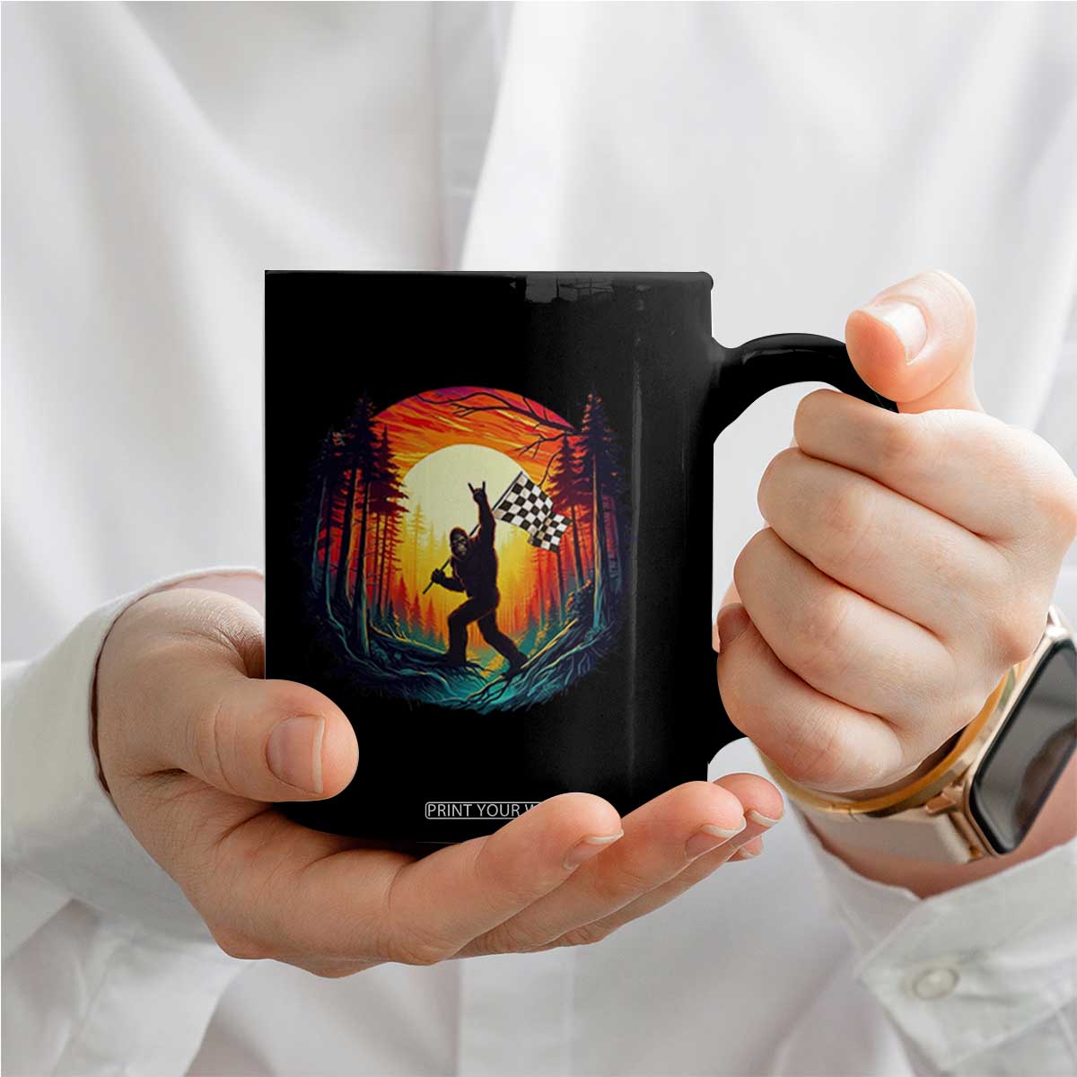 Bigfoot Racing Coffee Mug Sasquatch Checkered Flag TS14 Print Your Wear