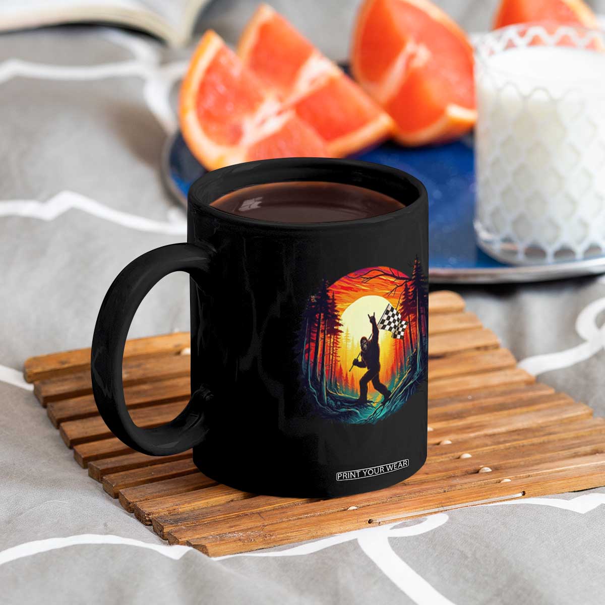 Bigfoot Racing Coffee Mug Sasquatch Checkered Flag TS14 Print Your Wear