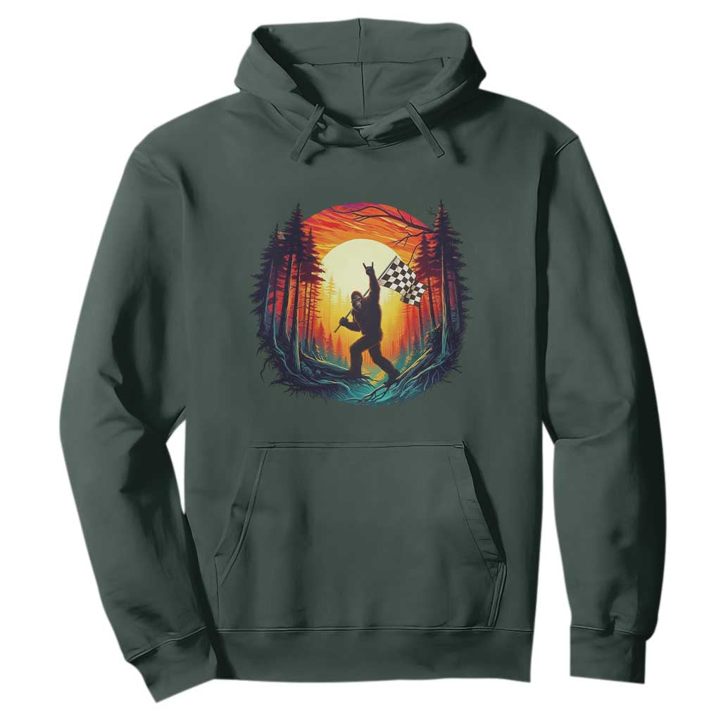 Bigfoot Racing Hoodie Sasquatch Checkered Flag TS14 Dark Forest Green Print Your Wear