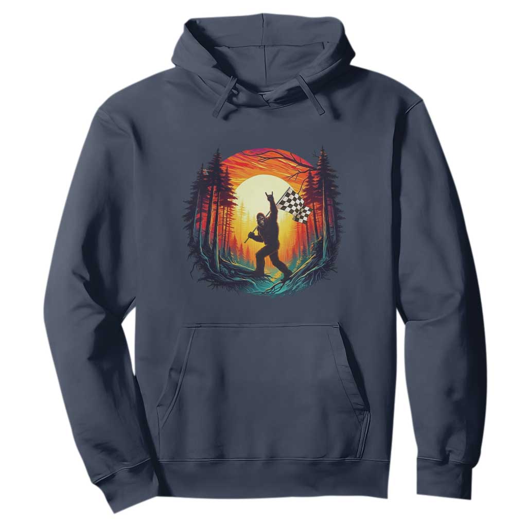 Bigfoot Racing Hoodie Sasquatch Checkered Flag TS14 Navy Print Your Wear