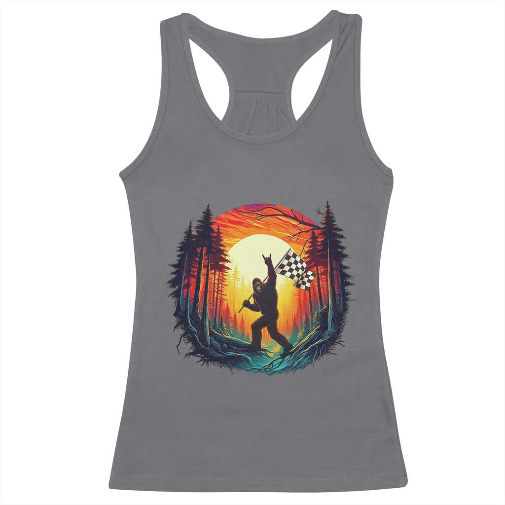 Bigfoot Racing Racerback Tank Top Sasquatch Checkered Flag TS14 Charcoal Print Your Wear