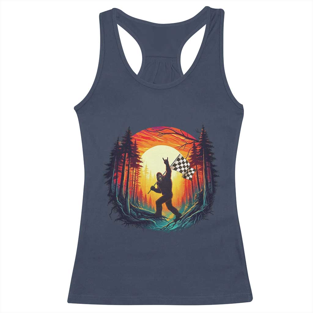 Bigfoot Racing Racerback Tank Top Sasquatch Checkered Flag TS14 Navy Print Your Wear
