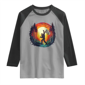 Bigfoot Racing Raglan Shirt Sasquatch Checkered Flag TS14 Sport Gray Black Print Your Wear