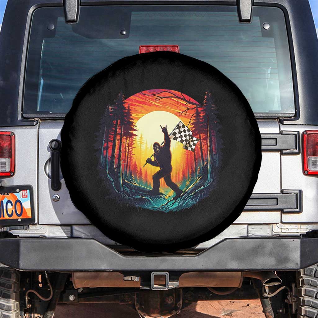 Bigfoot Racing Spare Tire Cover Sasquatch Checkered Flag TS14 No hole Black Print Your Wear