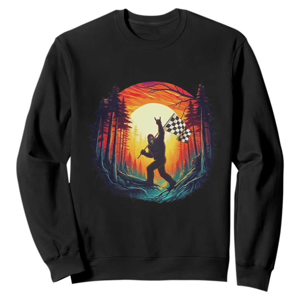 Bigfoot Racing Sweatshirt Sasquatch Checkered Flag TS14 Black Print Your Wear
