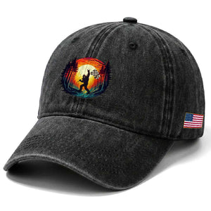 Bigfoot Racing Washed Cotton Baseball Cap Sasquatch Checkered Flag TS14 Print Your Wear