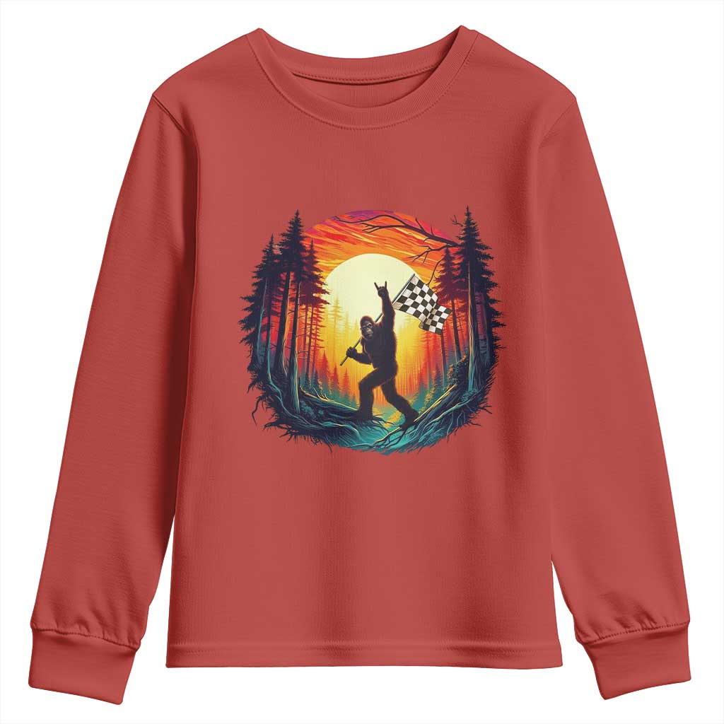 Bigfoot Racing Youth Sweatshirt Sasquatch Checkered Flag TS14 Red Print Your Wear