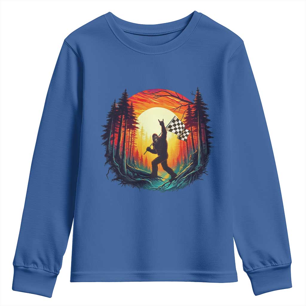 Bigfoot Racing Youth Sweatshirt Sasquatch Checkered Flag TS14 Royal Blue Print Your Wear