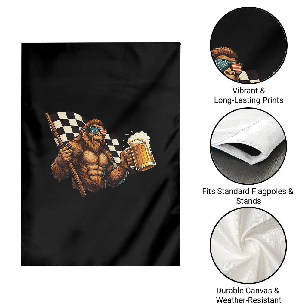 Funny Bigfoot Garden Flag Sasquatch Drinking Beer Racing Car TS14 Print Your Wear