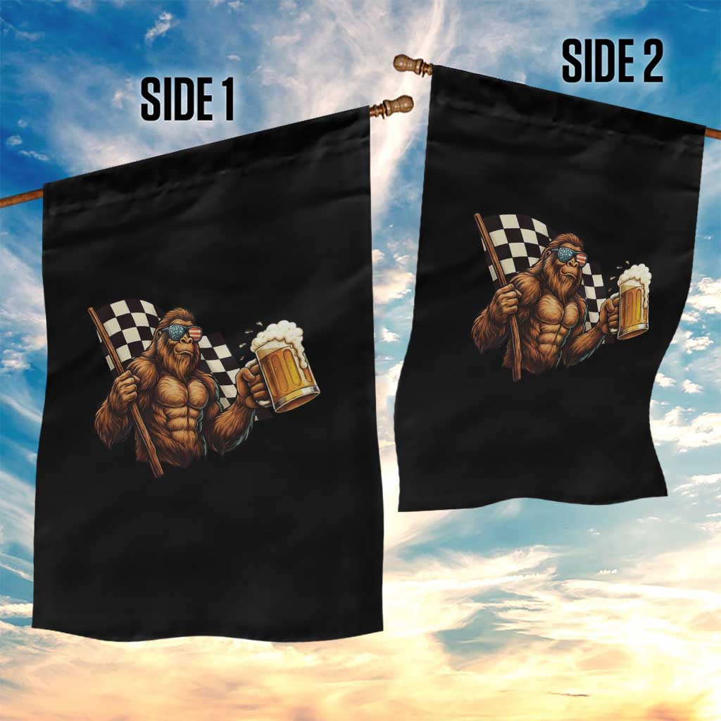 Funny Bigfoot Garden Flag Sasquatch Drinking Beer Racing Car TS14 Print Your Wear