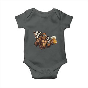 Funny Bigfoot Baby Onesie Sasquatch Drinking Beer Racing Car TS14 Dark Heather Print Your Wear