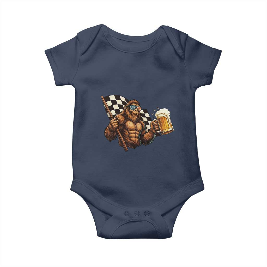 Funny Bigfoot Baby Onesie Sasquatch Drinking Beer Racing Car TS14 Navy Print Your Wear