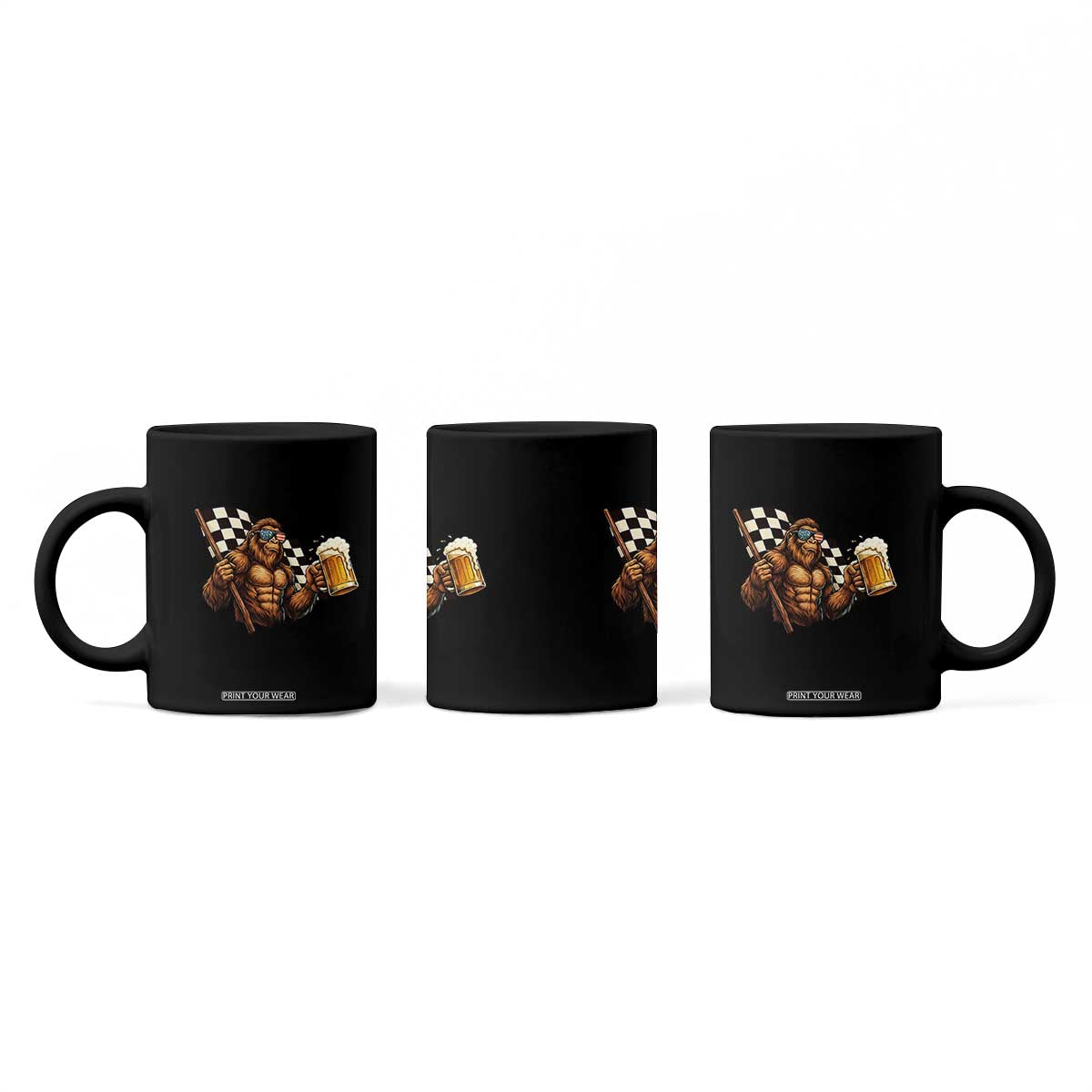 Funny Bigfoot Coffee Mug Sasquatch Drinking Beer Racing Car TS14 Print Your Wear