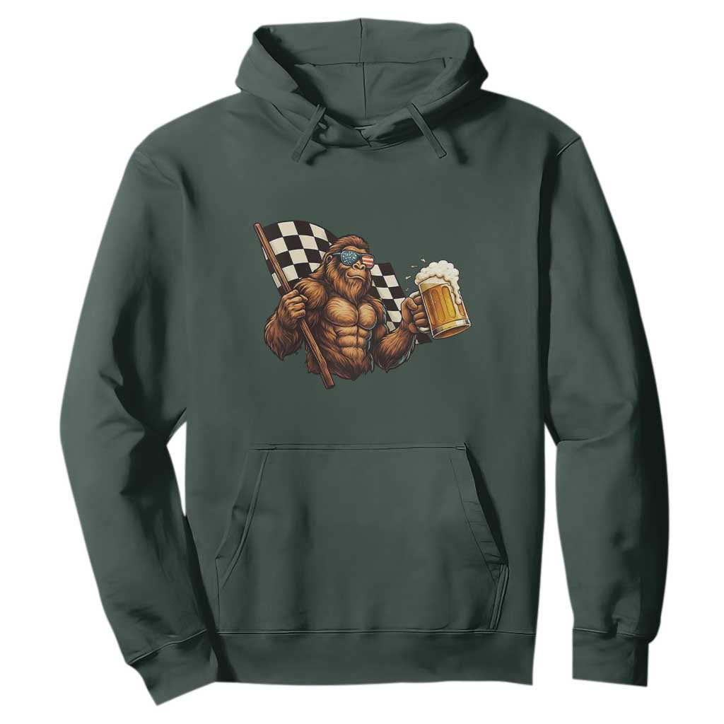 Funny Bigfoot Hoodie Sasquatch Drinking Beer Racing Car TS14 Dark Forest Green Print Your Wear