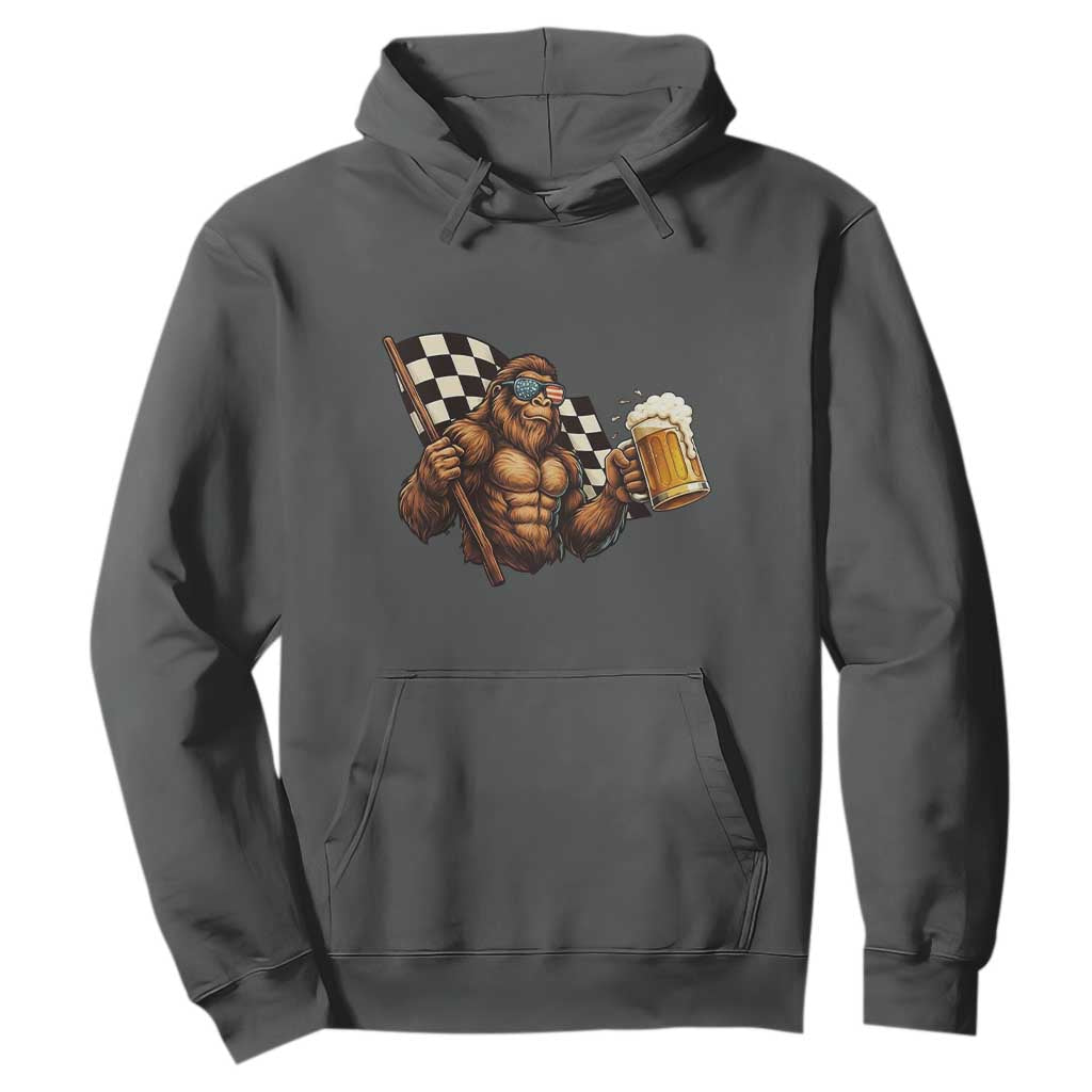 Funny Bigfoot Hoodie Sasquatch Drinking Beer Racing Car TS14 Dark Heather Print Your Wear