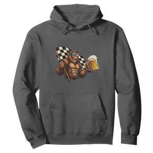 Funny Bigfoot Hoodie Sasquatch Drinking Beer Racing Car TS14 Dark Heather Print Your Wear