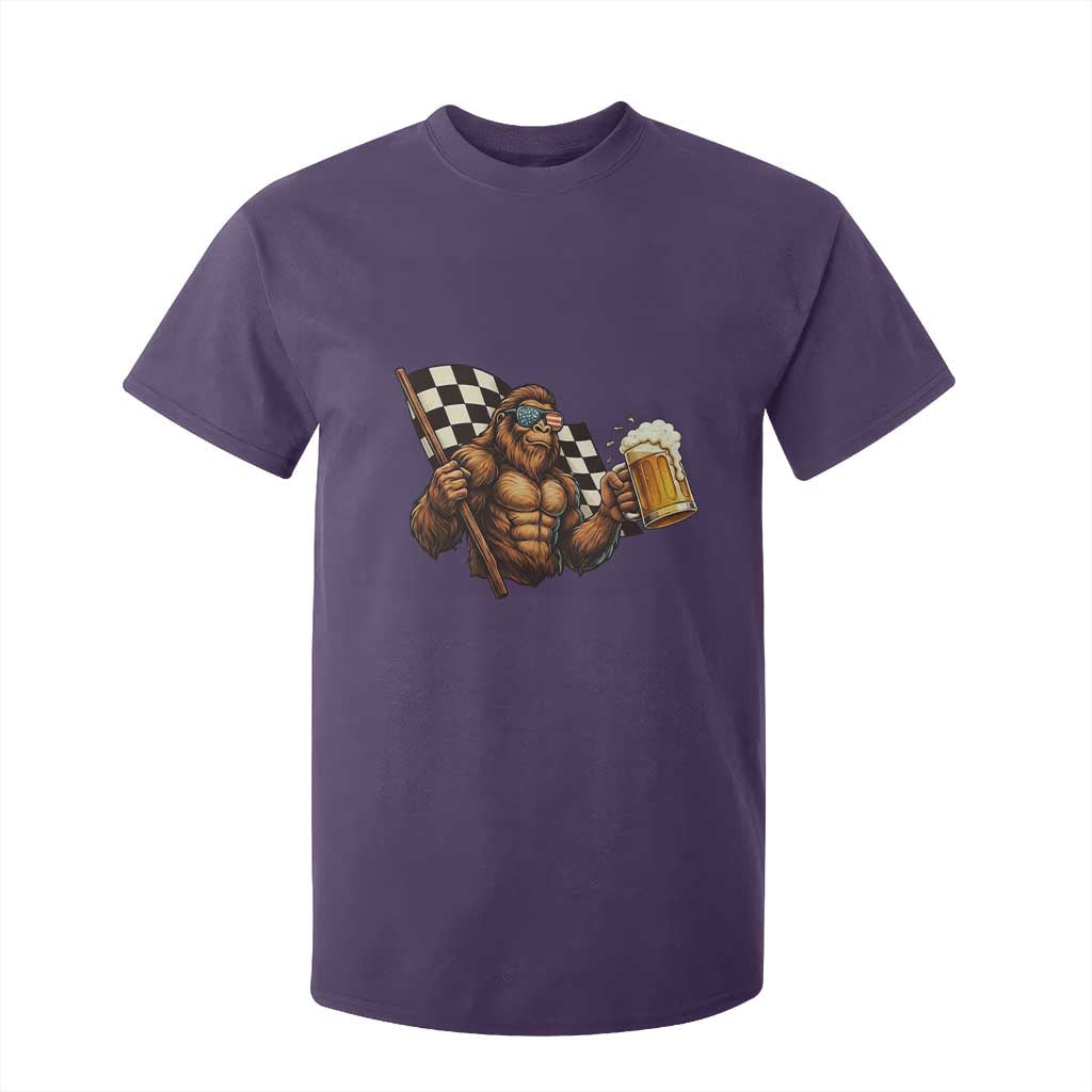 Funny Bigfoot T Shirt For Kid Sasquatch Drinking Beer Racing Car TS14 Purple Print Your Wear