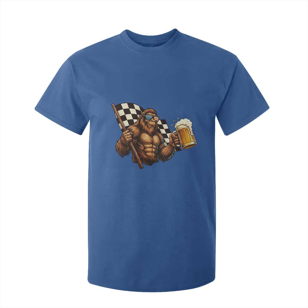 Funny Bigfoot T Shirt For Kid Sasquatch Drinking Beer Racing Car TS14 Royal Blue Print Your Wear