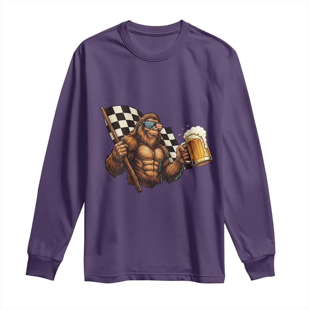 Funny Bigfoot Long Sleeve Shirt Sasquatch Drinking Beer Racing Car TS14 Purple Print Your Wear