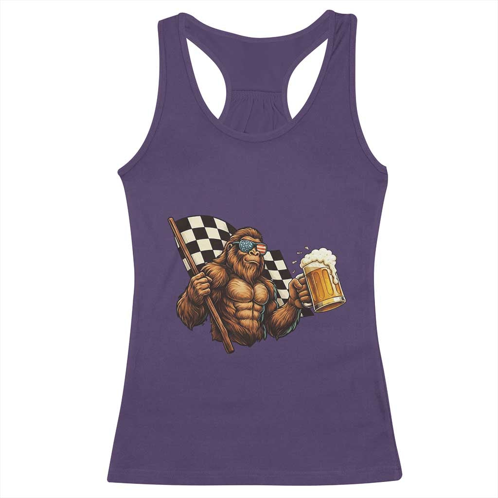 Funny Bigfoot Racerback Tank Top Sasquatch Drinking Beer Racing Car TS14 Purple Print Your Wear