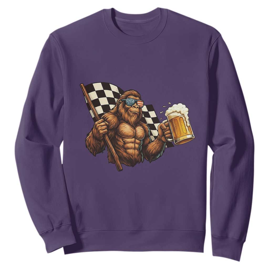 Funny Bigfoot Sweatshirt Sasquatch Drinking Beer Racing Car TS14 Purple Print Your Wear