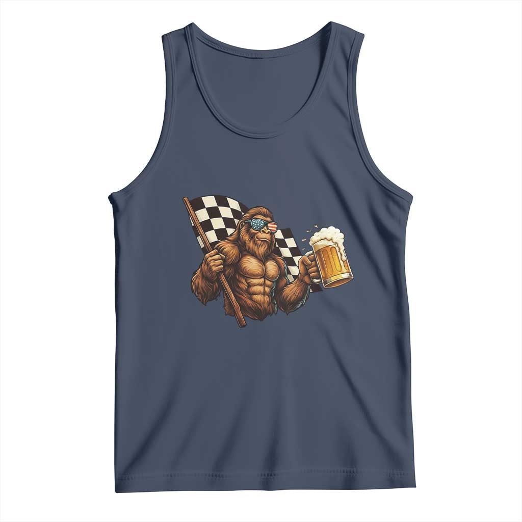 Funny Bigfoot Tank Top Sasquatch Drinking Beer Racing Car TS14 Navy Print Your Wear