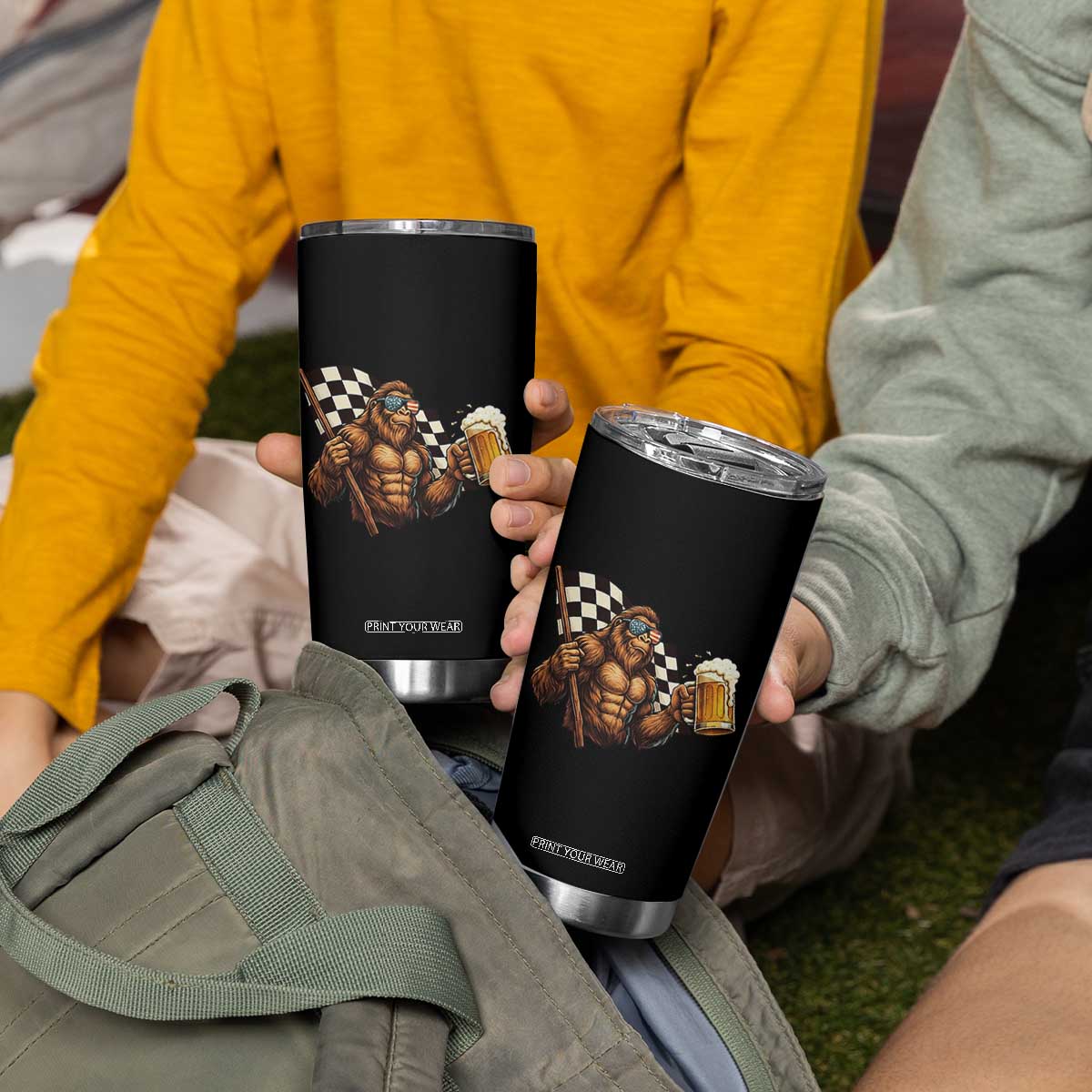 Funny Bigfoot Tumbler Cup Sasquatch Drinking Beer Racing Car TS14 Print Your Wear