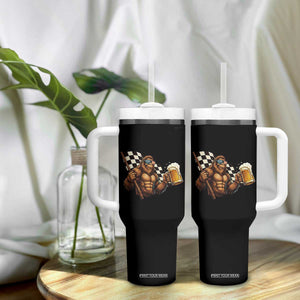 Funny Bigfoot Tumbler With Handle Sasquatch Drinking Beer Racing Car TS14 Print Your Wear