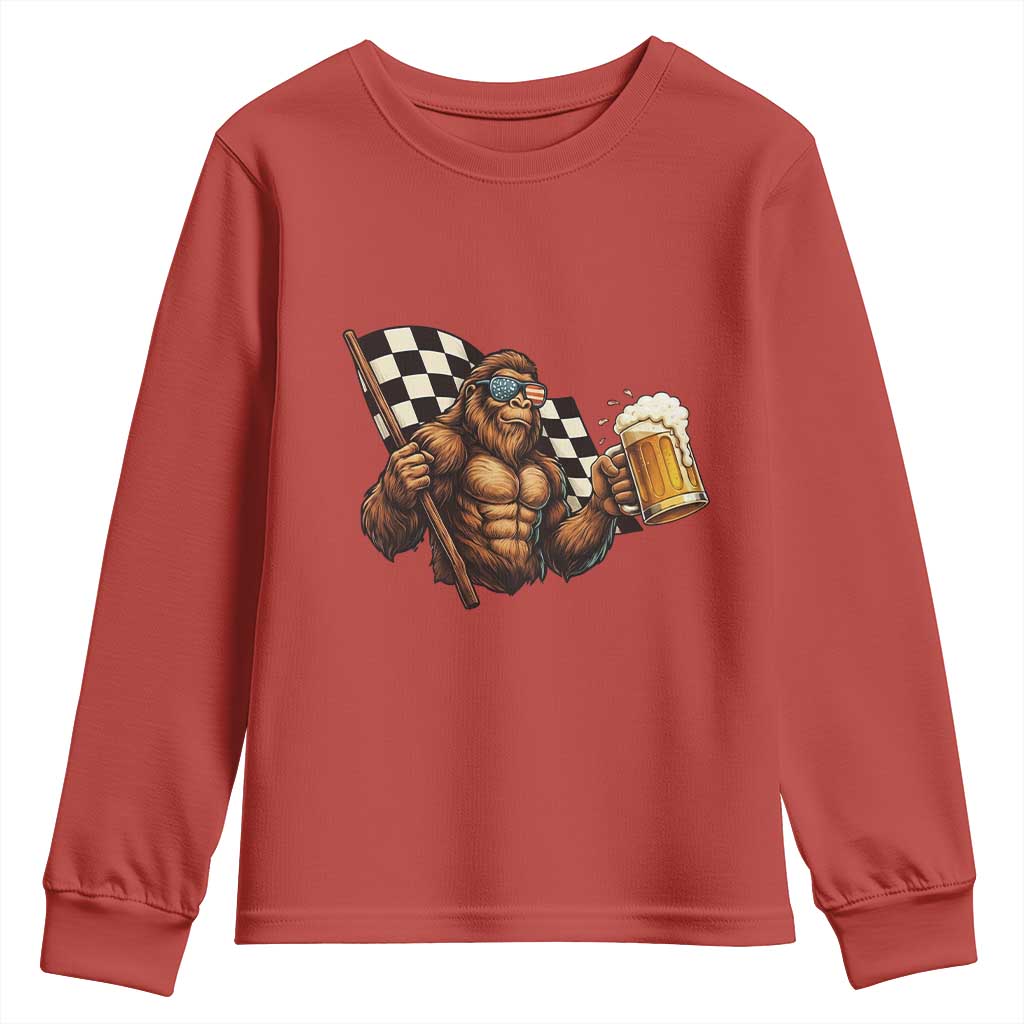 Funny Bigfoot Youth Sweatshirt Sasquatch Drinking Beer Racing Car TS14 Red Print Your Wear
