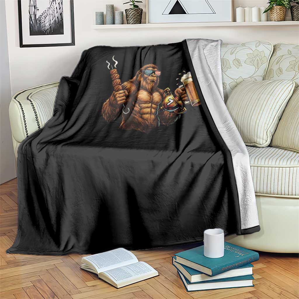 Funny Bigfoot BBQ Party Throw Blanket Sasquatch Drinking Beer Celebrate Championship TS14 Print Your Wear