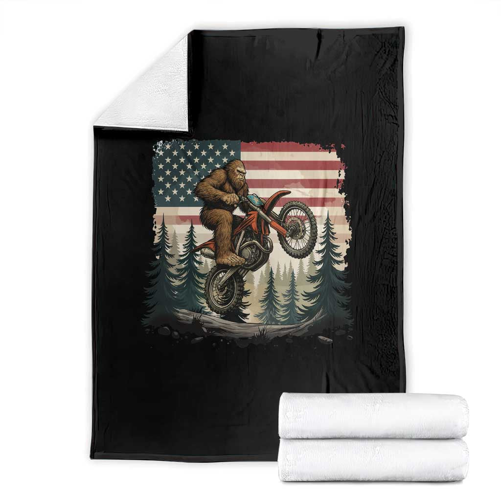Bigfoot Dirt Bike Throw Blanket Patriotic Sasquatch American Flag TS14 Black Print Your Wear