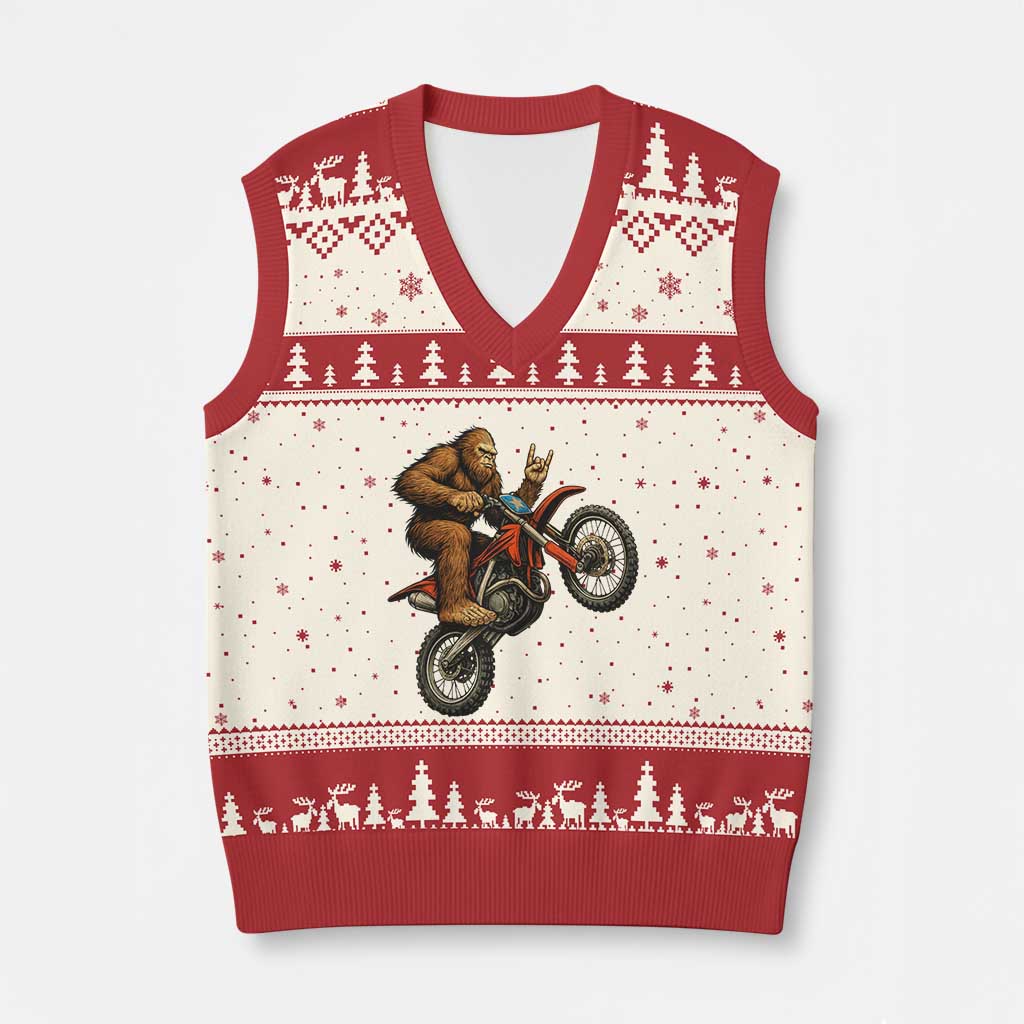 Bigfoot Dirt Bike V-Neck Knit Sweater Vest Motocross Sasquatch Rock On Hand TS14 Beige Red Print Your Wear