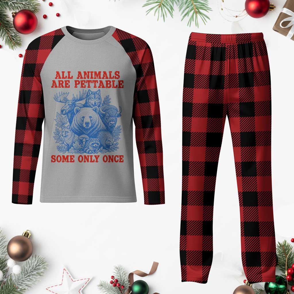 All Animals are Pettable Some Only Once Plaid Pajama Set Funny Wildlife Animal Lover