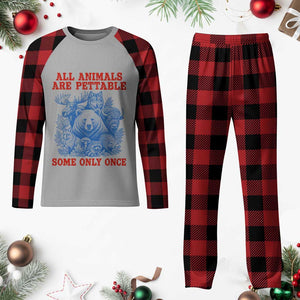 All Animals are Pettable Some Only Once Plaid Pajama Set Funny Wildlife Animal Lover