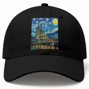 Cologne Cathedral Silhouette Köln German Starry Night Style Baseball Cap