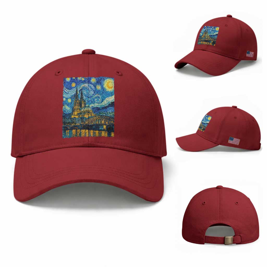 Cologne Cathedral Silhouette Köln German Starry Night Style Baseball Cap