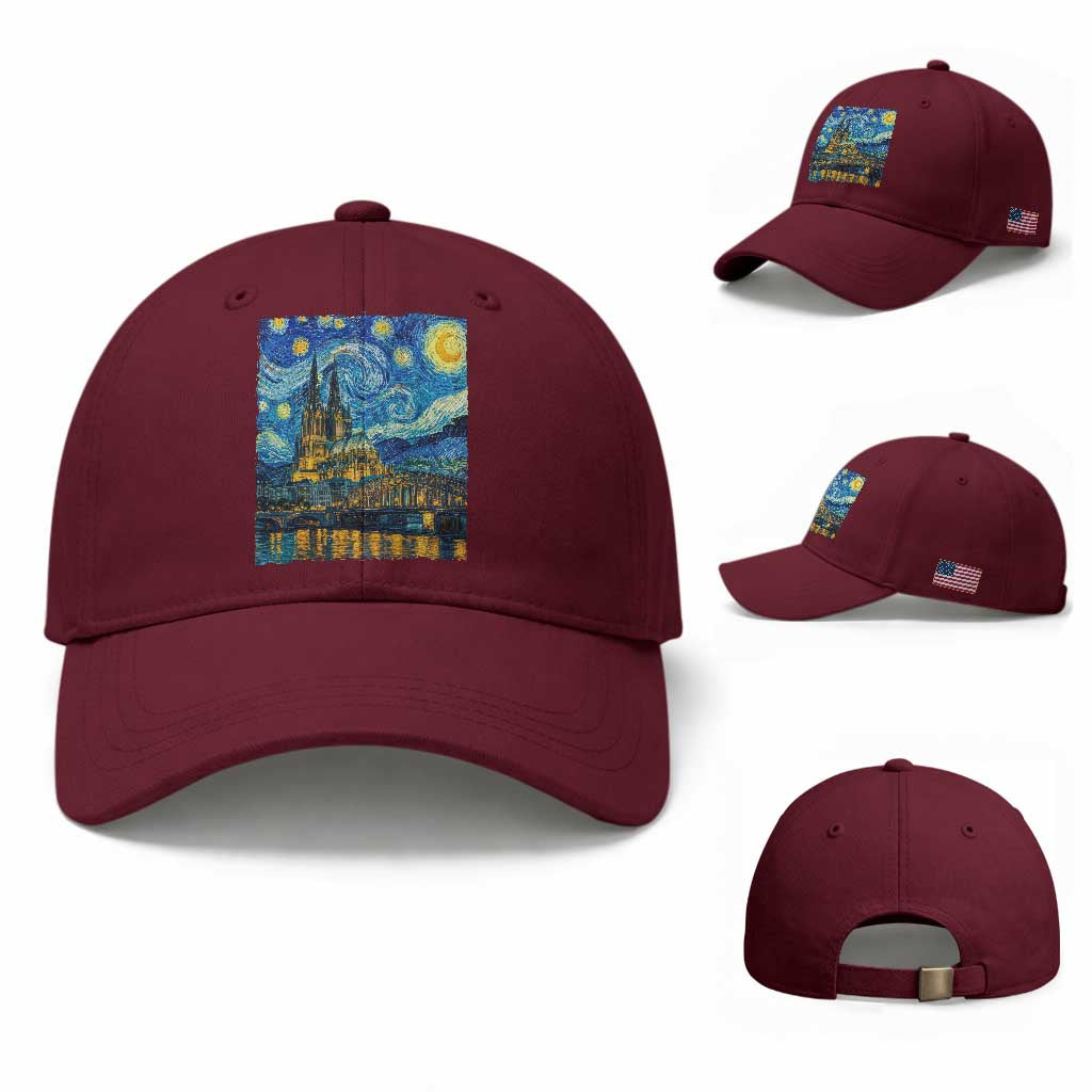 Cologne Cathedral Silhouette Köln German Starry Night Style Baseball Cap