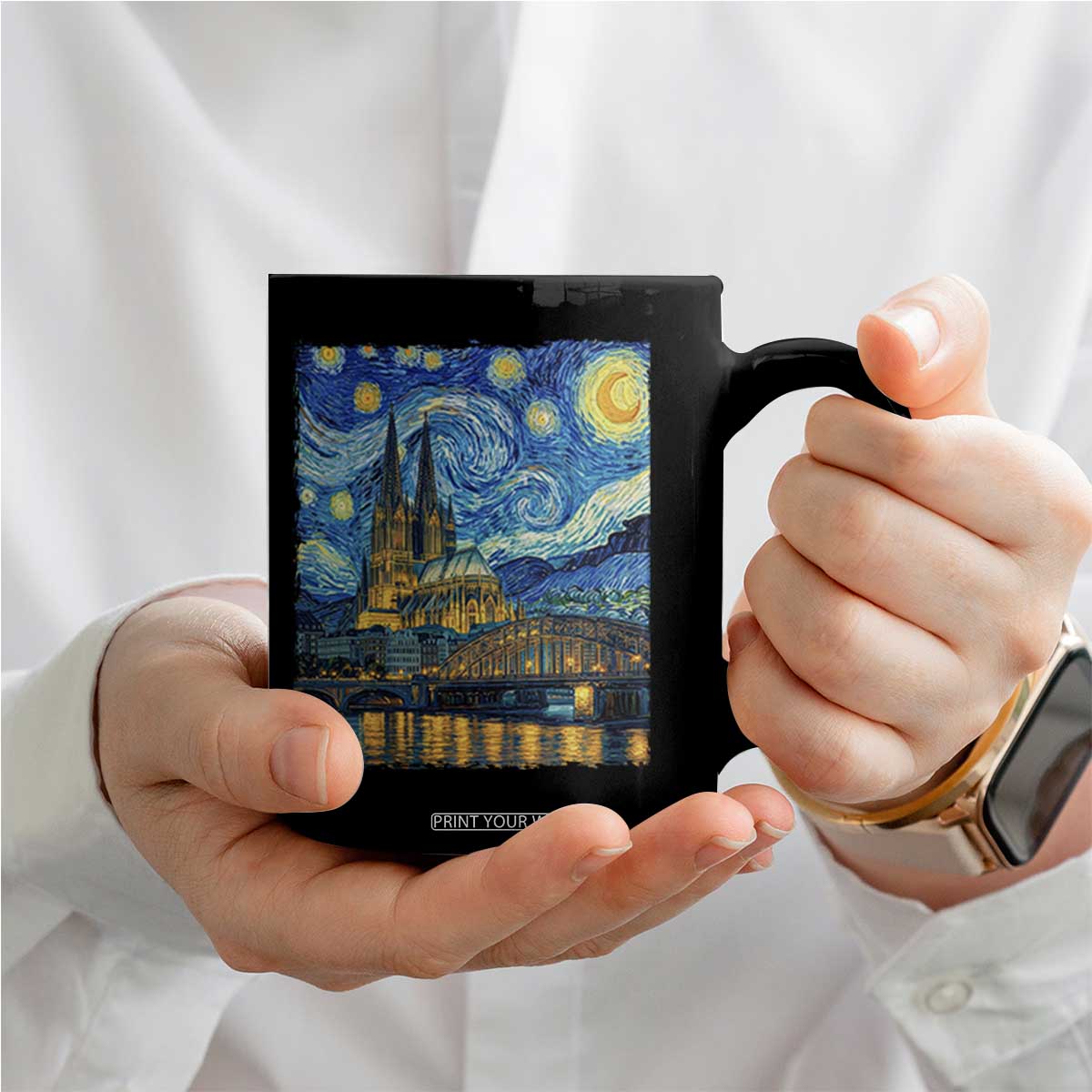 Cologne Cathedral Silhouette Köln German Starry Night Style Coffee Mug