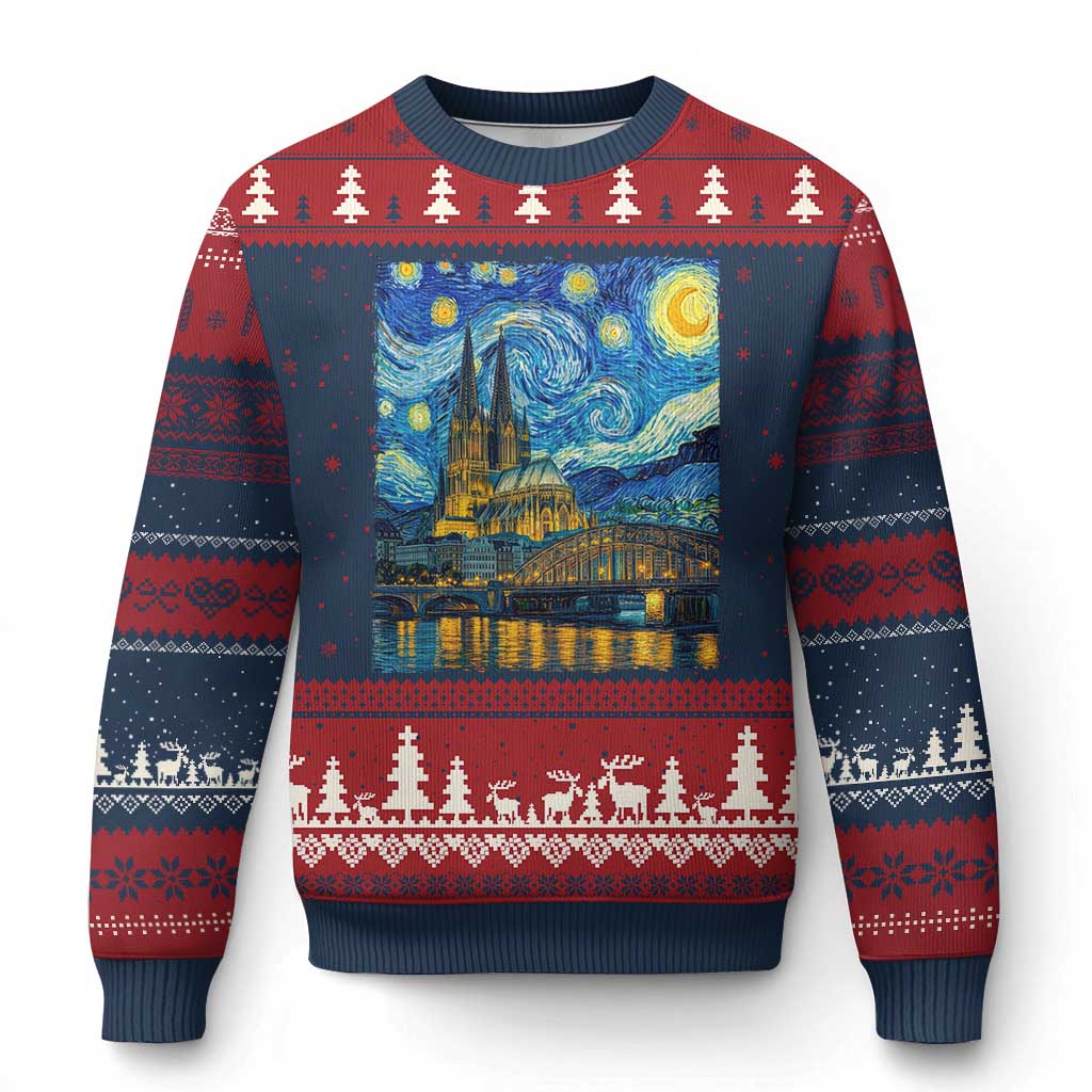 Cologne Cathedral Silhouette Köln German Starry Night Style Ugly Christmas Sweater