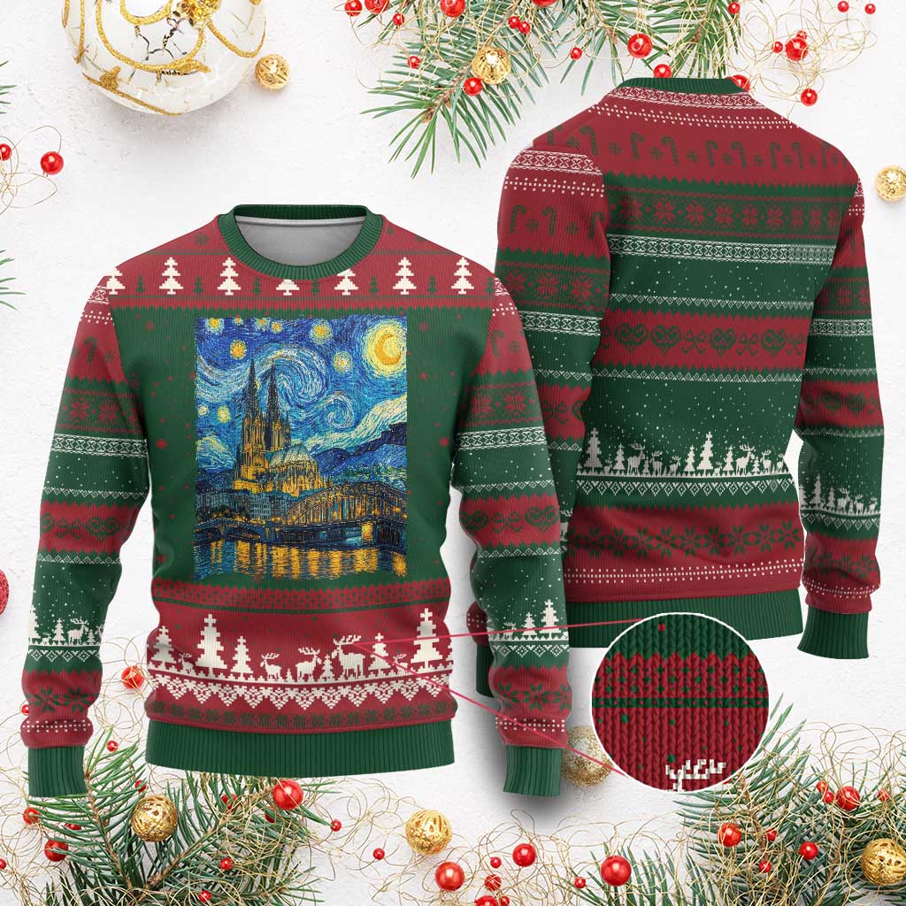Cologne Cathedral Silhouette Köln German Starry Night Style Ugly Christmas Sweater