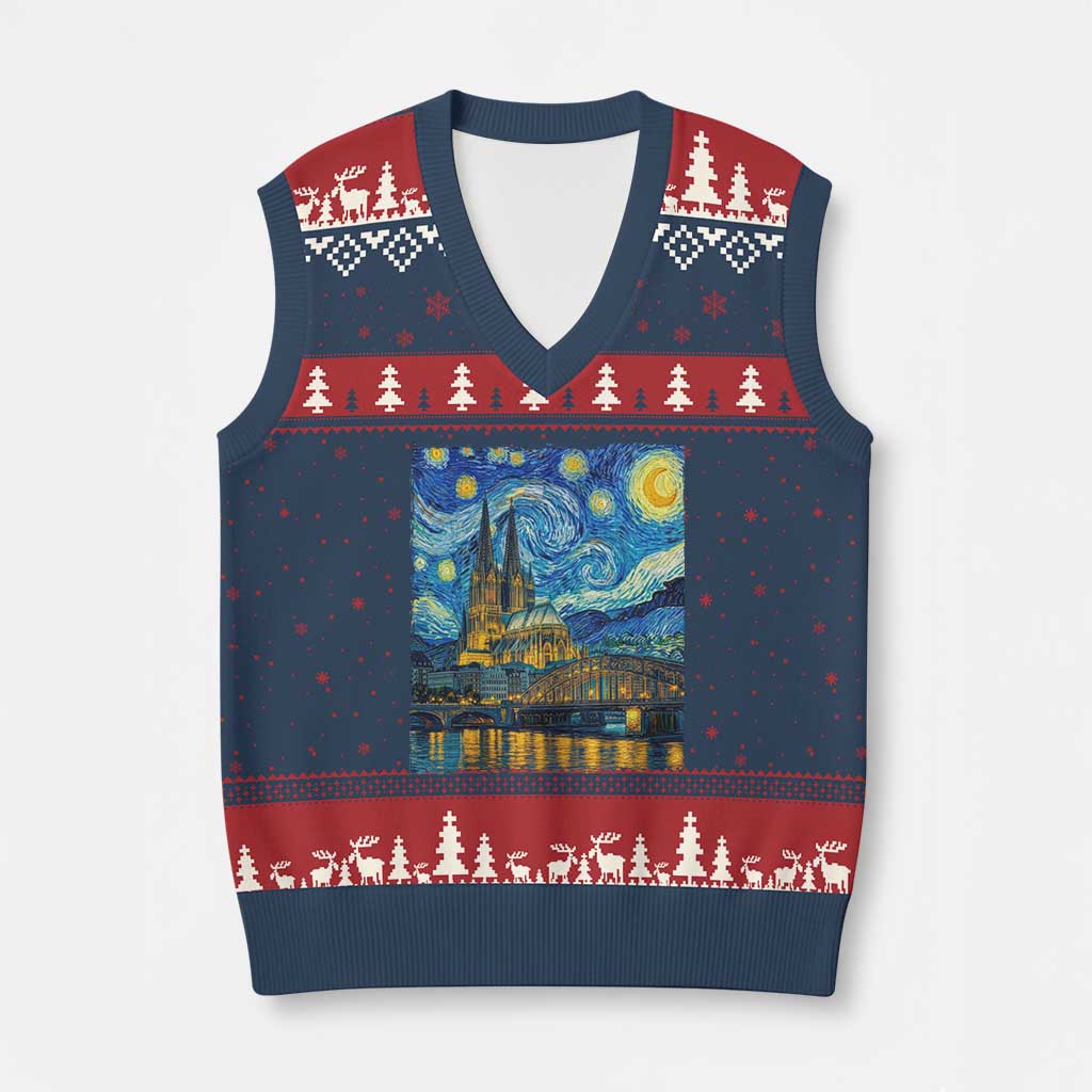 Cologne Cathedral Silhouette Köln German Starry Night Style V-Neck Knit Sweater Vest