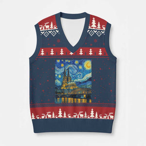 Cologne Cathedral Silhouette Köln German Starry Night Style V-Neck Knit Sweater Vest
