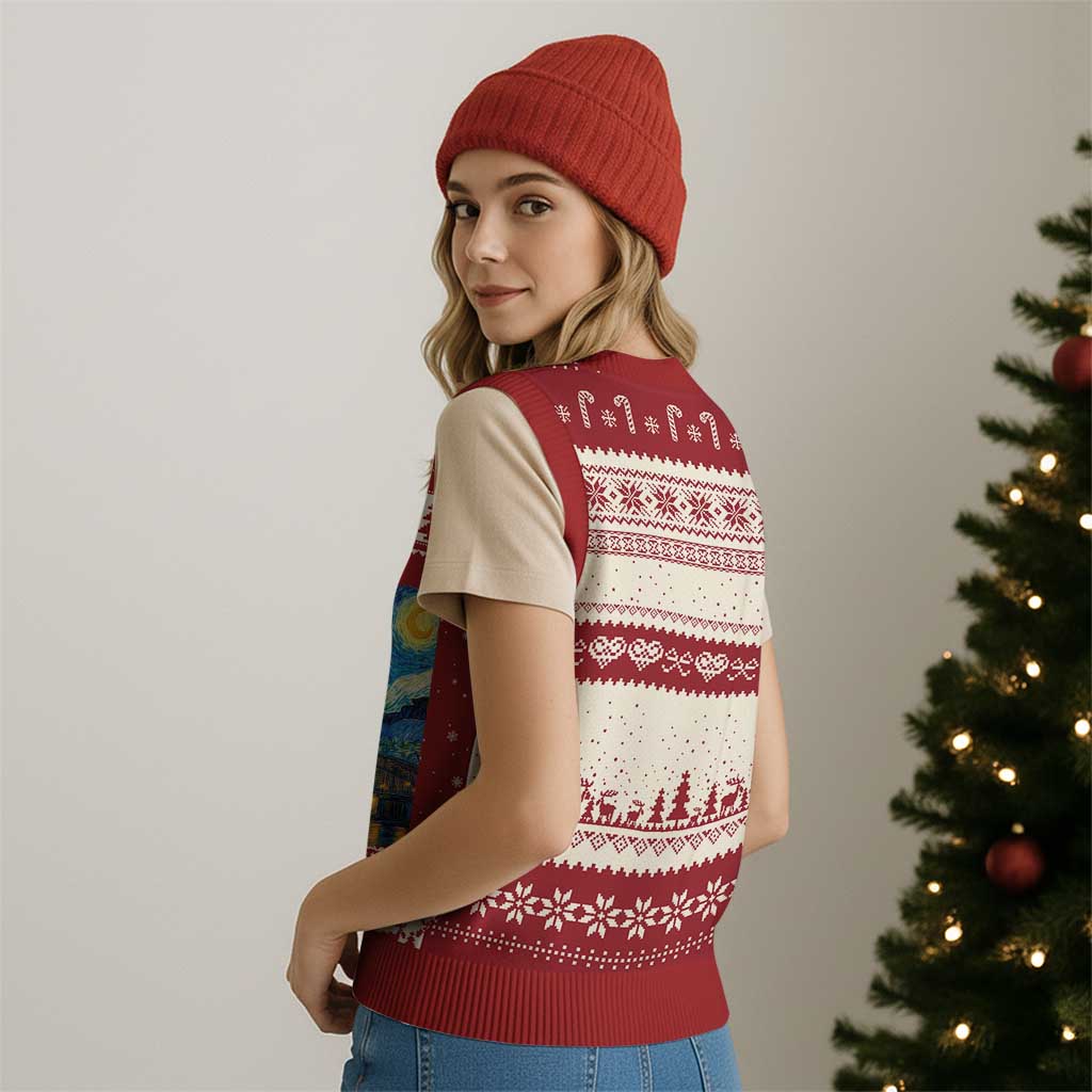 Cologne Cathedral Silhouette Köln German Starry Night Style V-Neck Knit Sweater Vest