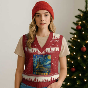 Cologne Cathedral Silhouette Köln German Starry Night Style V-Neck Knit Sweater Vest