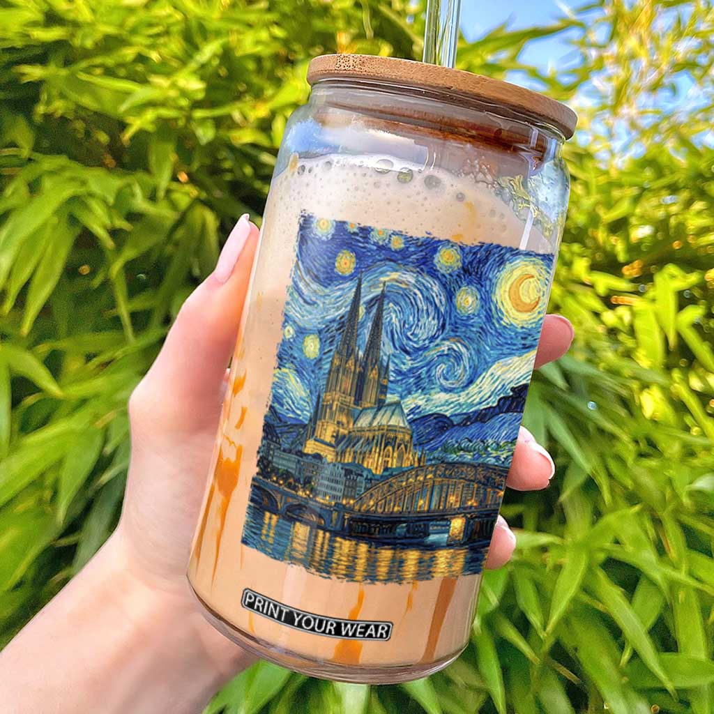 Cologne Cathedral Silhouette Köln German Starry Night Style Glass Can