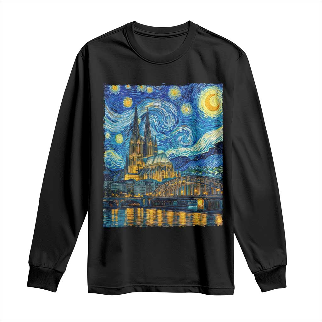 Cologne Cathedral Silhouette Köln German Starry Night Style Long Sleeve Shirt