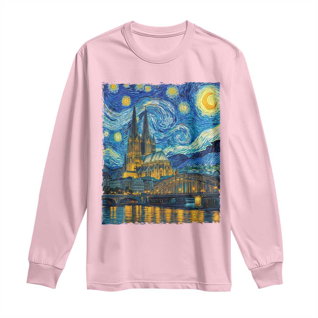 Cologne Cathedral Silhouette Köln German Starry Night Style Long Sleeve Shirt