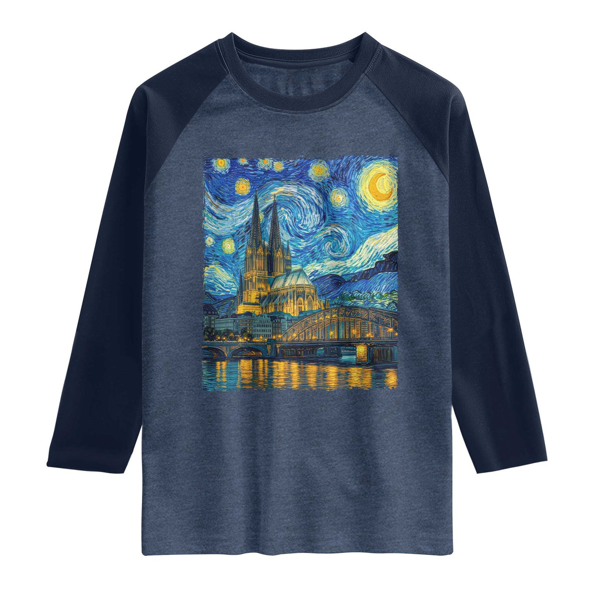 Cologne Cathedral Silhouette Köln German Starry Night Style Raglan Shirt