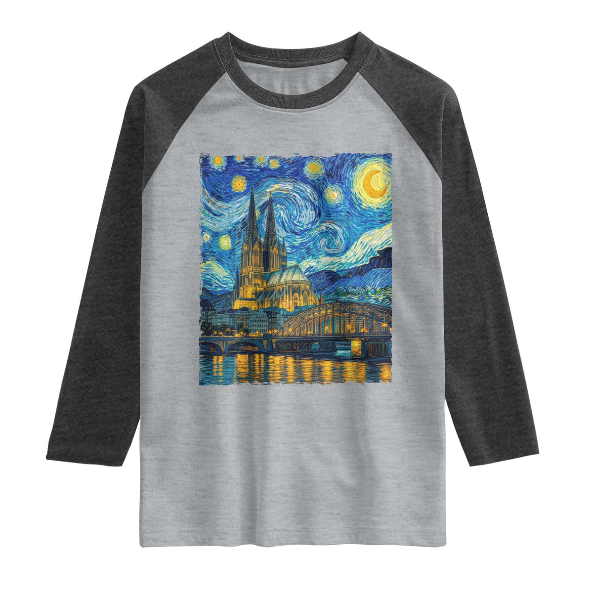 Cologne Cathedral Silhouette Köln German Starry Night Style Raglan Shirt